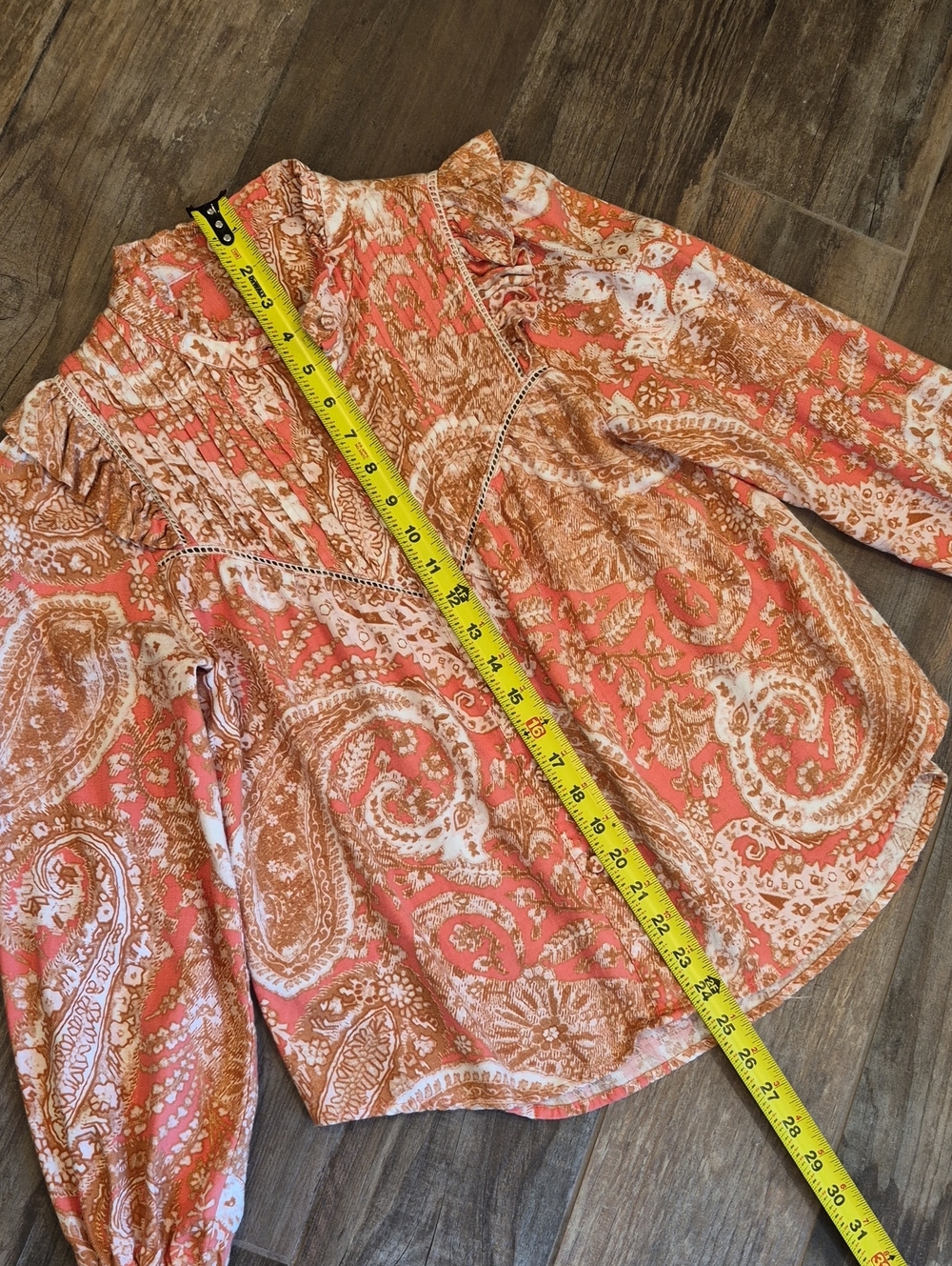 Kivari Casablanca Floral Paisley Ruffled Pleated Lace Detail Top, Size 4 - Picture 5 of 11